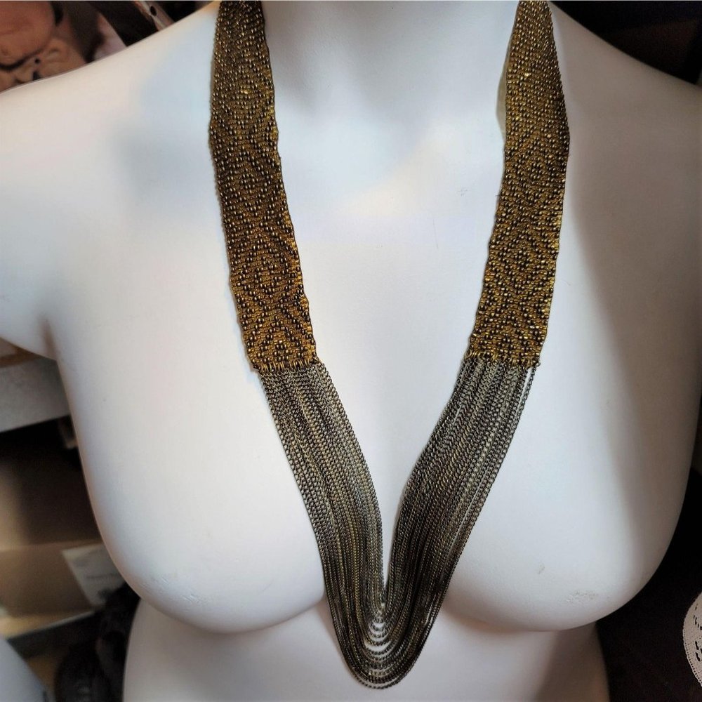 Elegant Hand Woven Seed Bead & Chain Necklace - Picture 3 of 8